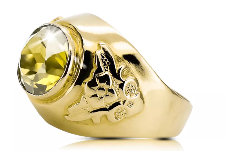 Жълт перидот 14K жълто злато Пръстен Винтидж бижута vrc078y